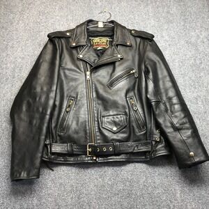 Genuine Leather Manzoor Mens Black Motorcycle Biker Jacket Side Lace Belted 52